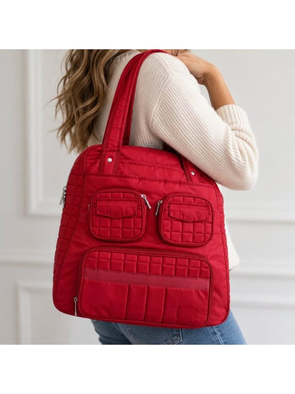 Lug Puddle Jumper Red Quilted Travel Tote Overnight Gym Bag